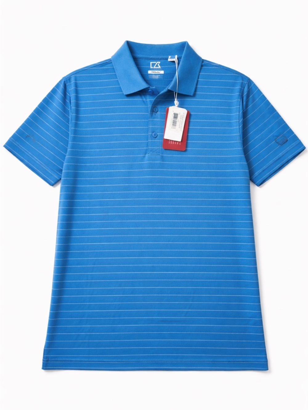 Cutter & Buck CB DryTec Polo Shirt L Blue Stripe Golf AT&T Logo Size L NWT